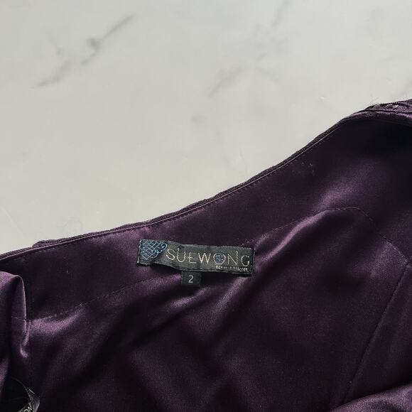 Sue Wong Nocturne Purple Beaded Lace One Shoulder Evening Cocktail Dress Size 2 - Picture 7 of 10